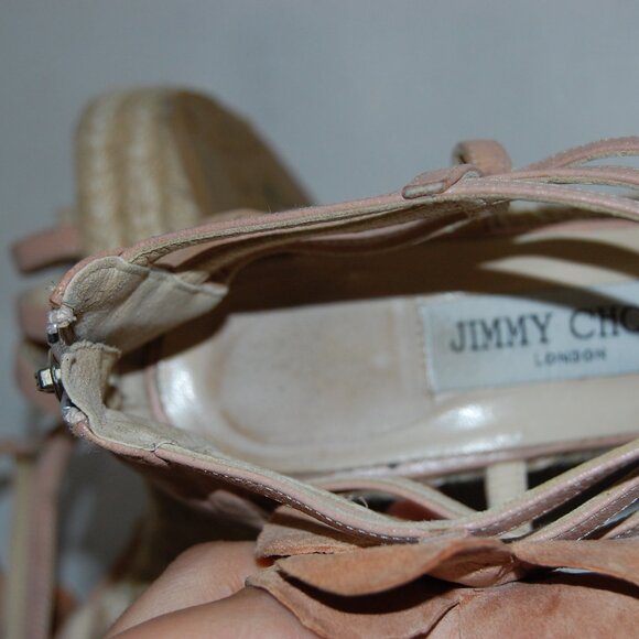 40/9❤️ JIMMY CHOO Nude Leather High Wedge Heels Flora Sandals BOOTS ITALY - Picture 9 of 10
